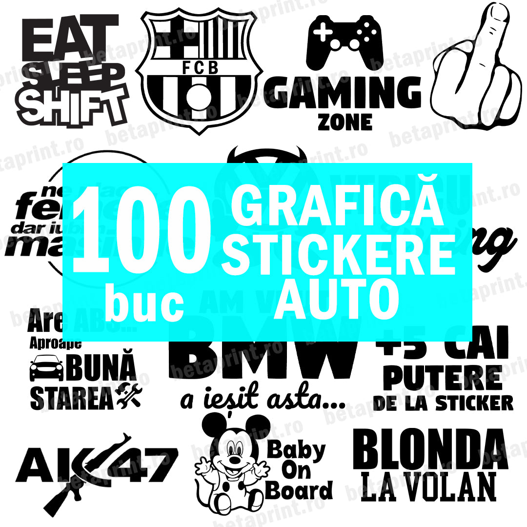 Set 100 Grafici Stickere Auto – PNG pentru Stickere