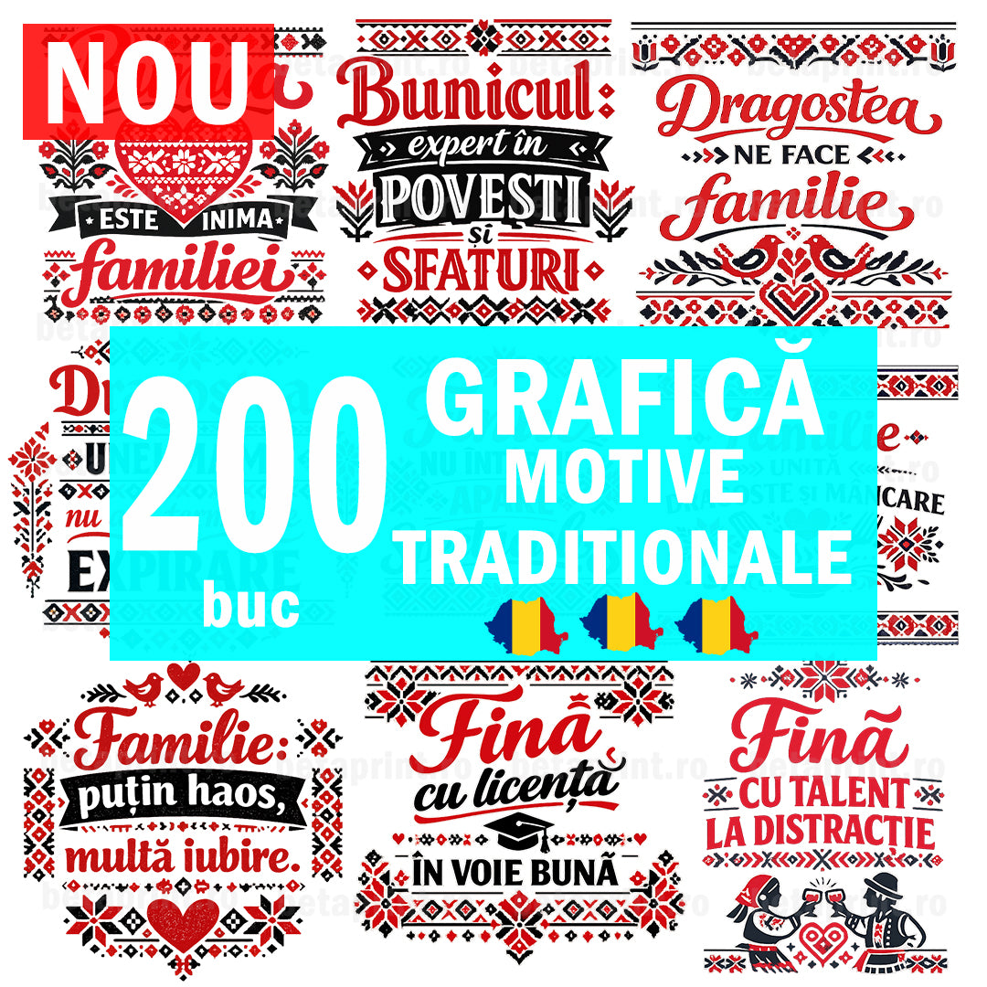 Set 200 Grafici Motive Tradiționale Românești – PNG pentru Produse Personalizate | Căni, Tricouri, Perne & Print