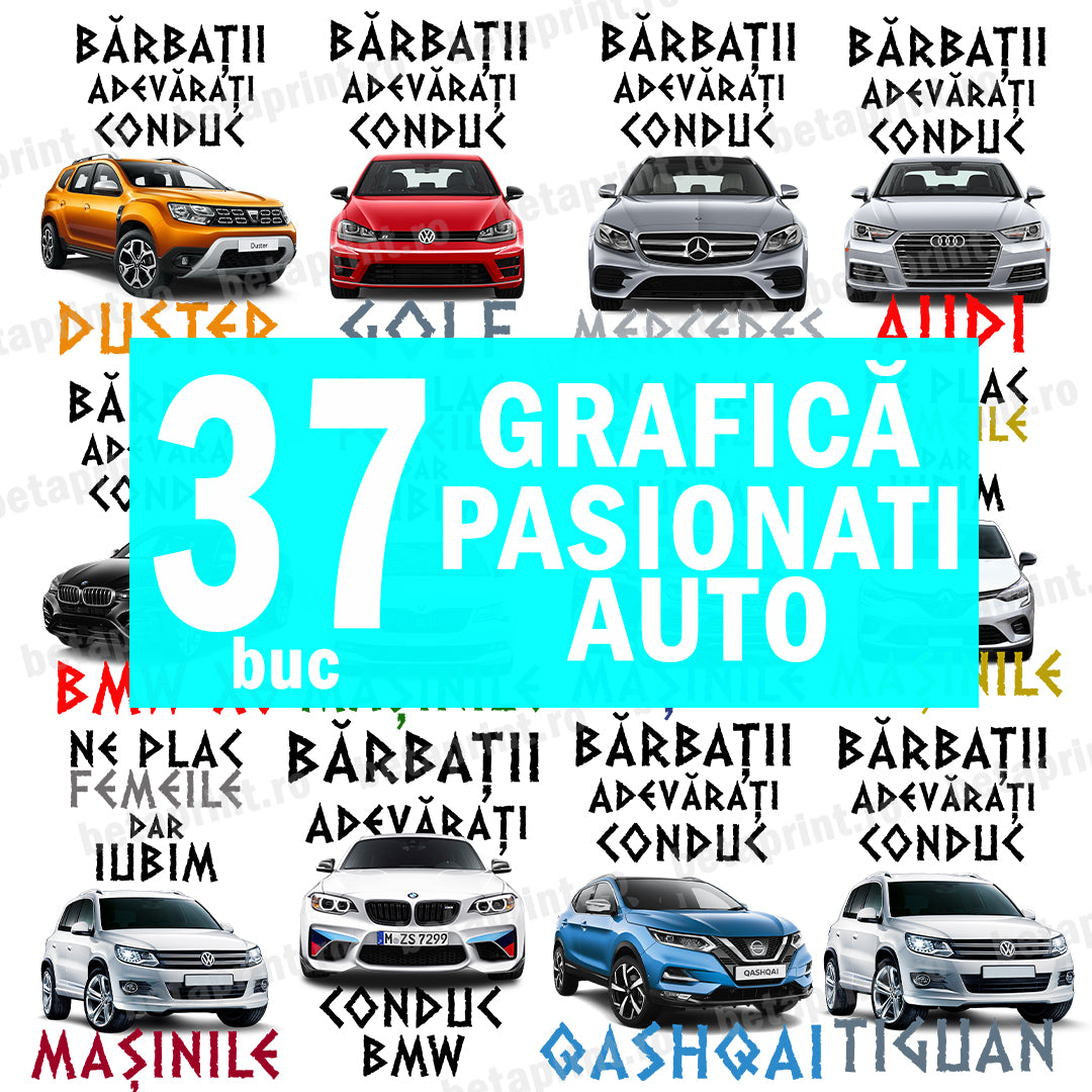 Set 37 Grafici Pasionati Auto – PNG pentru Produse Personalizate (Căni, Tricouri, Perne)