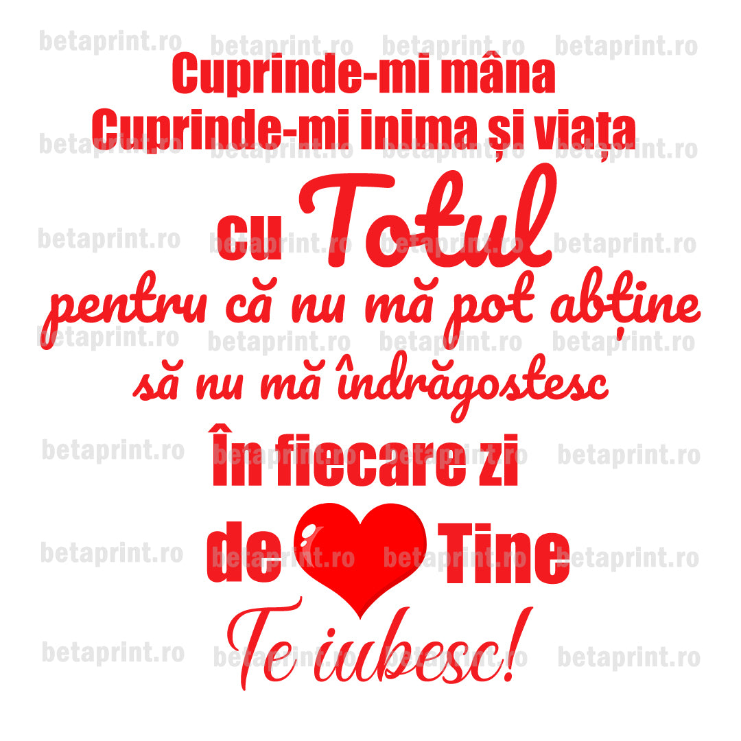 Grafică cu mesaj: Te iubesc – PNG pentru Produse Personalizate