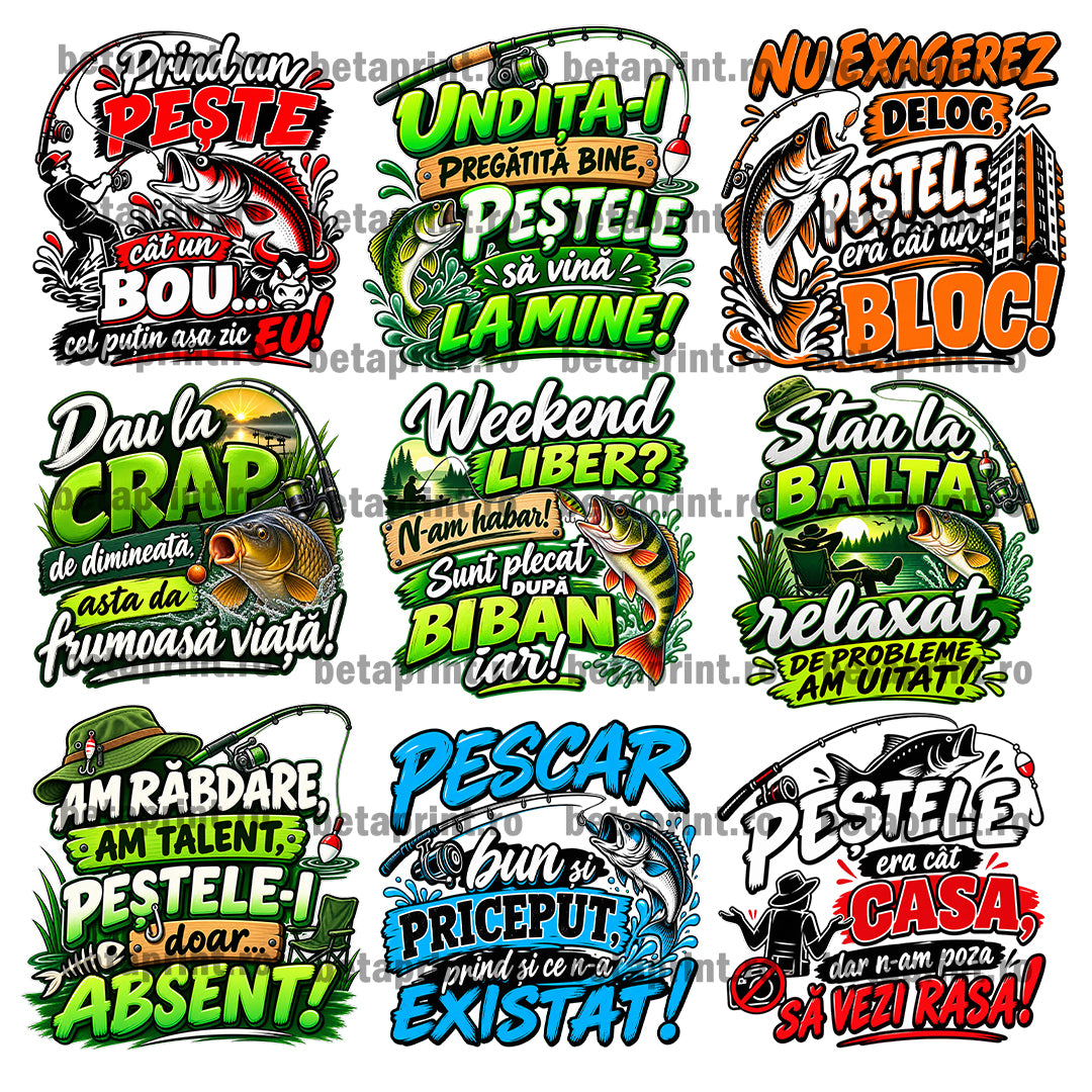 Set 60 Grafici Pescar – PNG pentru Produse Personalizate | Căni, Tricouri, Perne & Print