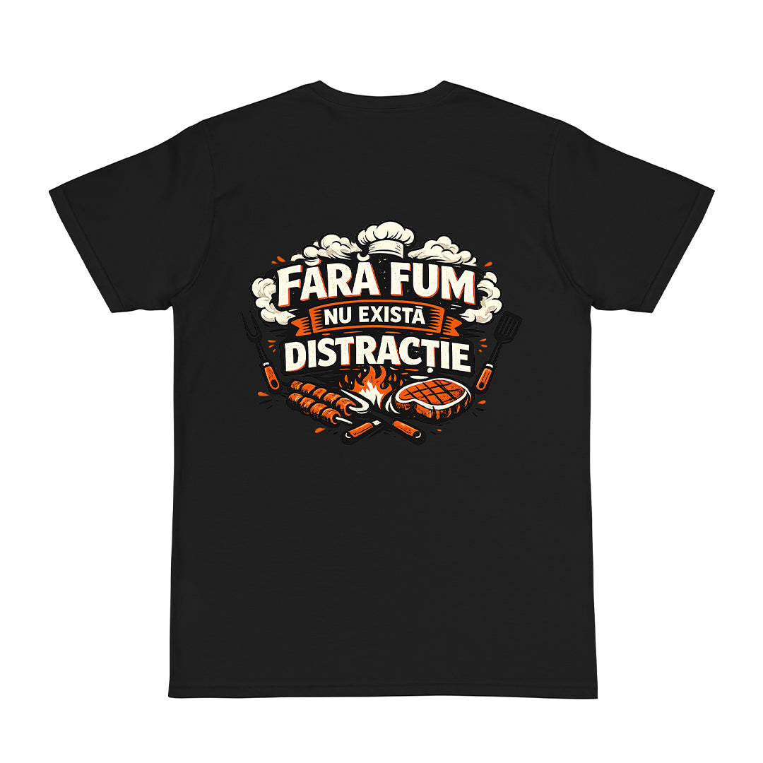 Tricou personalizat cu mesaj:"Fara fum nu exista distractie", bumbac 100%