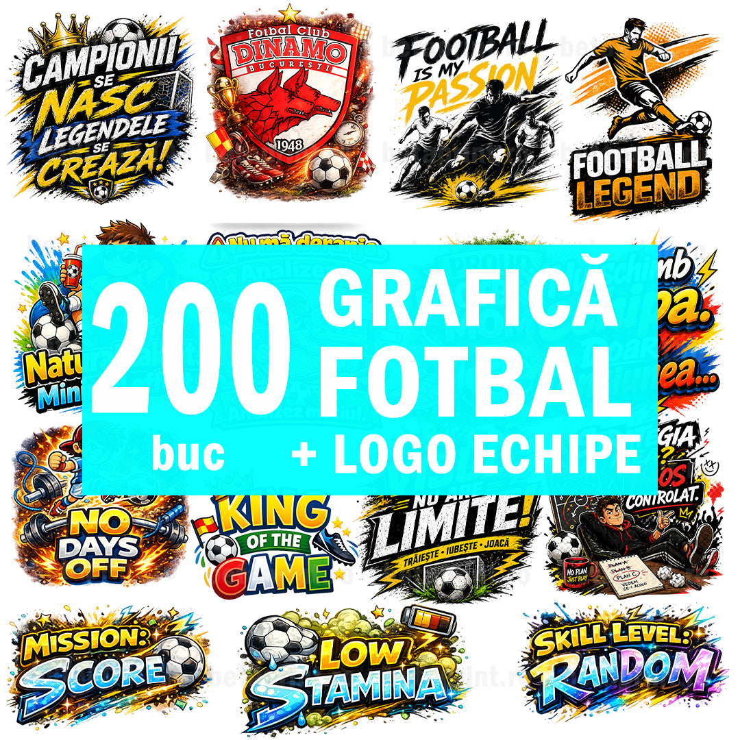 Set 200 Grafici Model Fotbal – PNG Premium pentru Produse Personalizate | Căni, Tricouri, Perne & Print