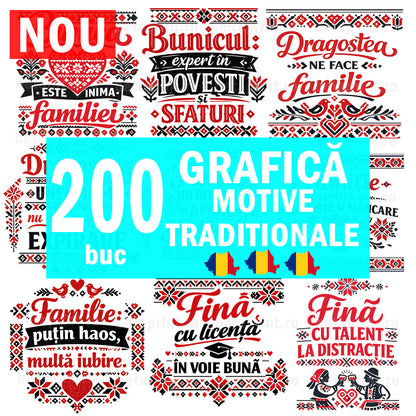 Set 200 Grafici Motive Tradiționale Românești – PNG pentru Produse Personalizate | Căni, Tricouri, Perne & Print