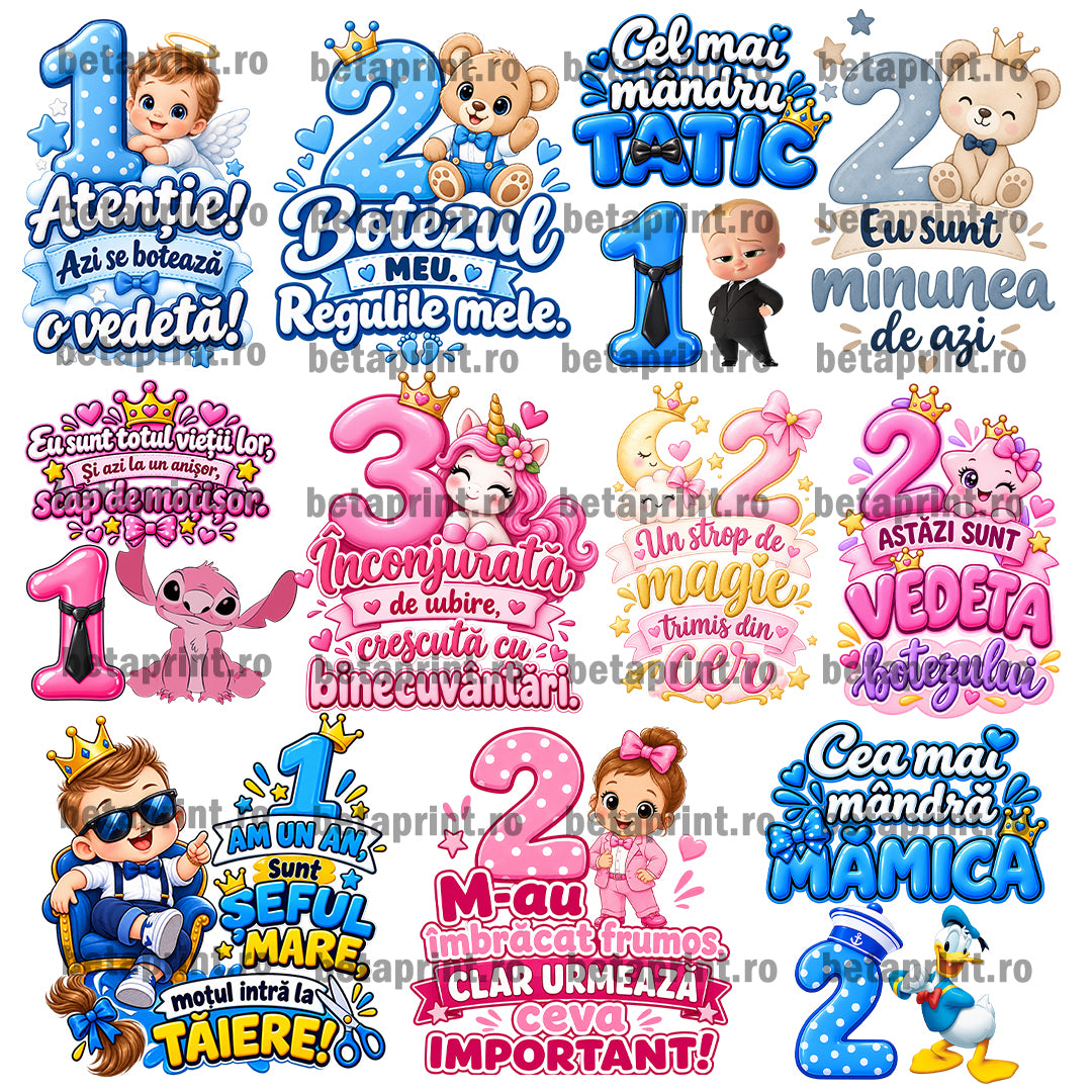 Set 285 Grafici pentru Botez – PNG pentru Produse Personalizate | Căni, Tricouri, Perne & Print