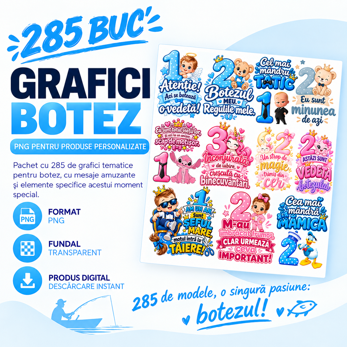 Set 285 Grafici pentru Botez – PNG pentru Produse Personalizate | Căni, Tricouri, Perne & Print