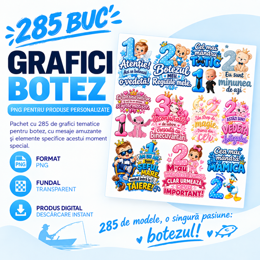 Set 285 Grafici pentru Botez – PNG pentru Produse Personalizate | Căni, Tricouri, Perne & Print