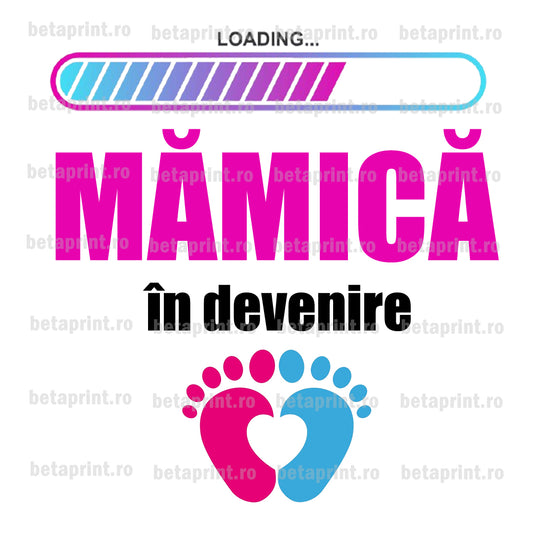 Grafică cu mesaj: Loading... Mămică în devenire – PNG pentru Produse Personalizate
