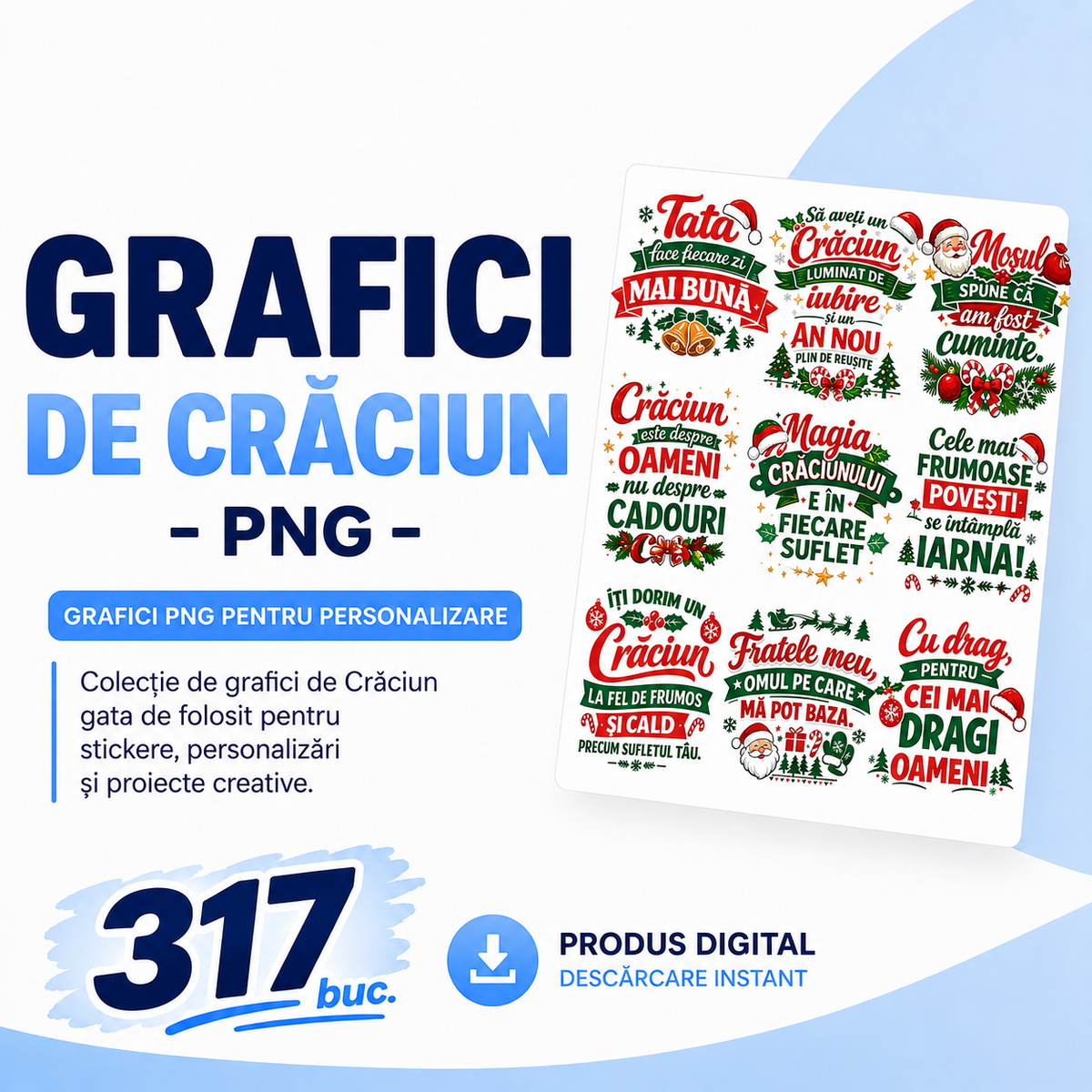 Set 317 Grafici de Crăciun – PNG pentru Produse Personalizate | Căni, Tricouri, Perne & Print