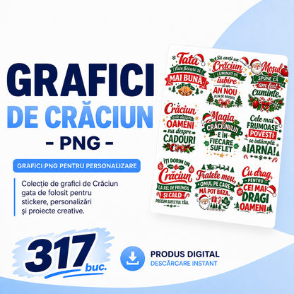 Set 317 Grafici de Crăciun – PNG pentru Produse Personalizate | Căni, Tricouri, Perne & Print