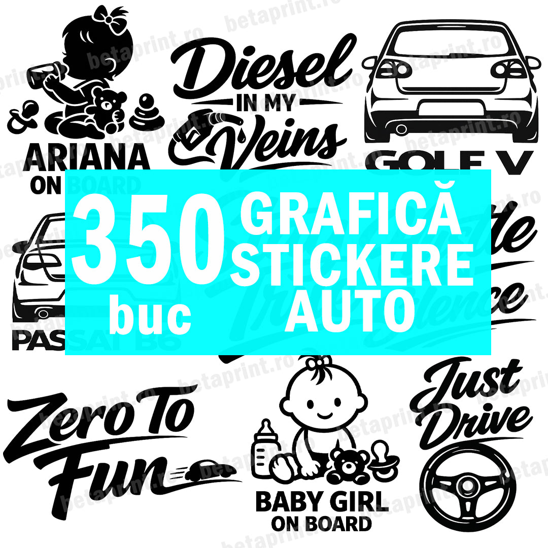 Set 350 Grafici Stickere Auto – PNG pentru Stickere
