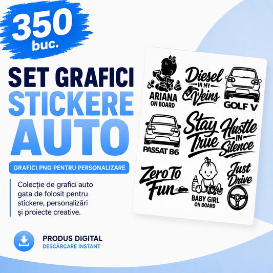 Set 350 Grafici Stickere Auto – PNG pentru Stickere
