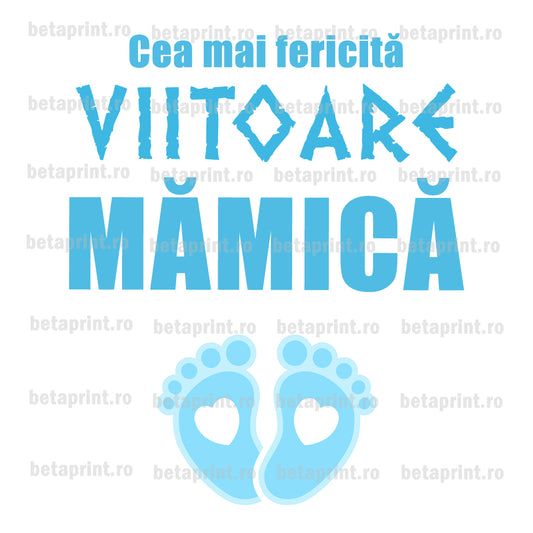 Grafică cu mesaj: Viitoare mamica de baiat, albastru – PNG pentru Produse Personalizate