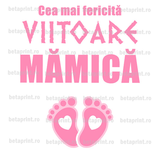 Grafică cu mesaj: Viitoare mamica de fetiță, albastru – PNG pentru Produse Personalizate