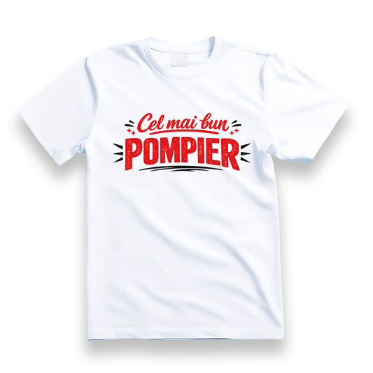 Tricou cu mesaj:"Cel mai bun pompier", bumbac 100%, alb,