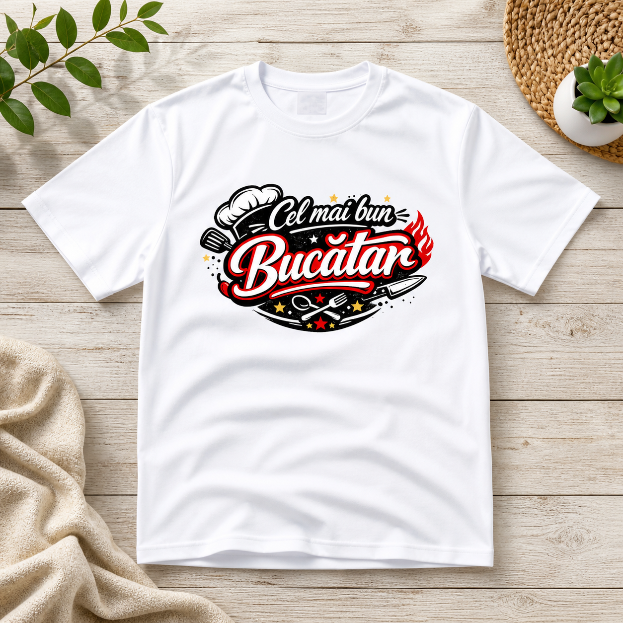 Tricou personalizat cu mesaj:"Cel mai bun bucatar", bumbac 100%