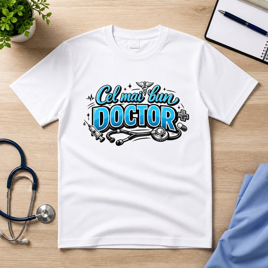 Tricou personalizat cu mesaj:"Cel mai bun doctor"