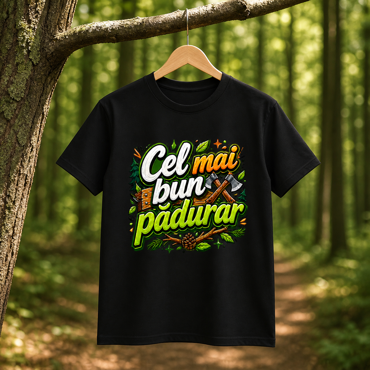 Tricou personalizat cu mesaj:"Cel mai bun padurar", bumbac 100%