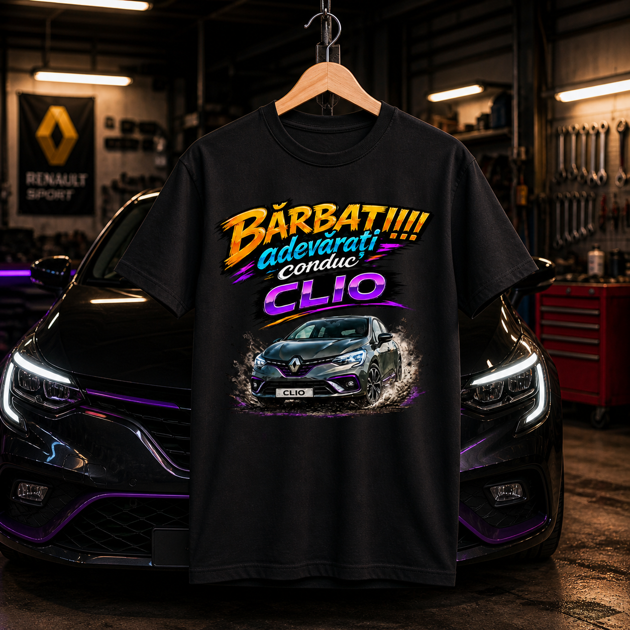 Tricou personalizat cu mesaj:"barbatii adevarati conduc clio", pasionati auto, bumbac 100%