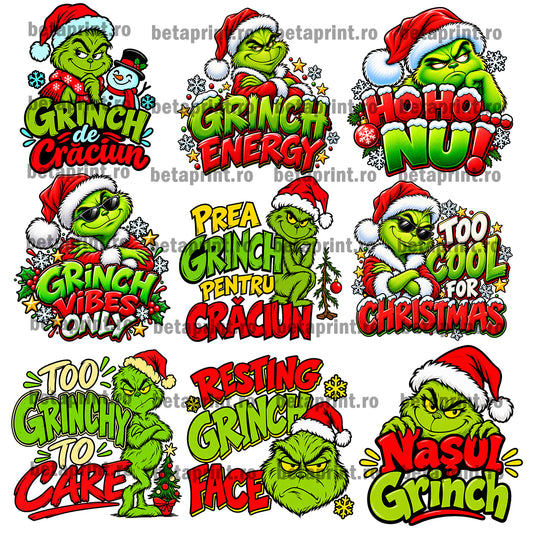 Set 128 Grafici Crăciun GRINCH – PNG pentru Produse Personalizate | Tricouri, Căni, Perne & Print