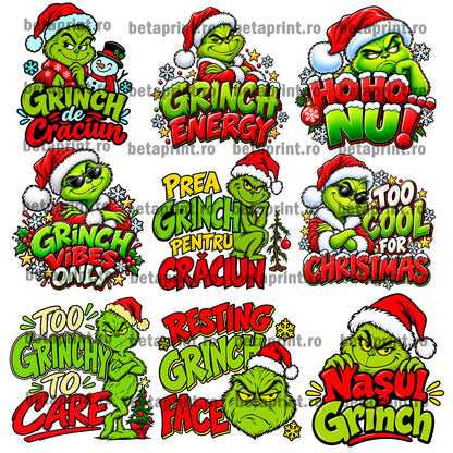Set 128 Grafici Crăciun GRINCH – PNG pentru Produse Personalizate | Tricouri, Căni, Perne & Print