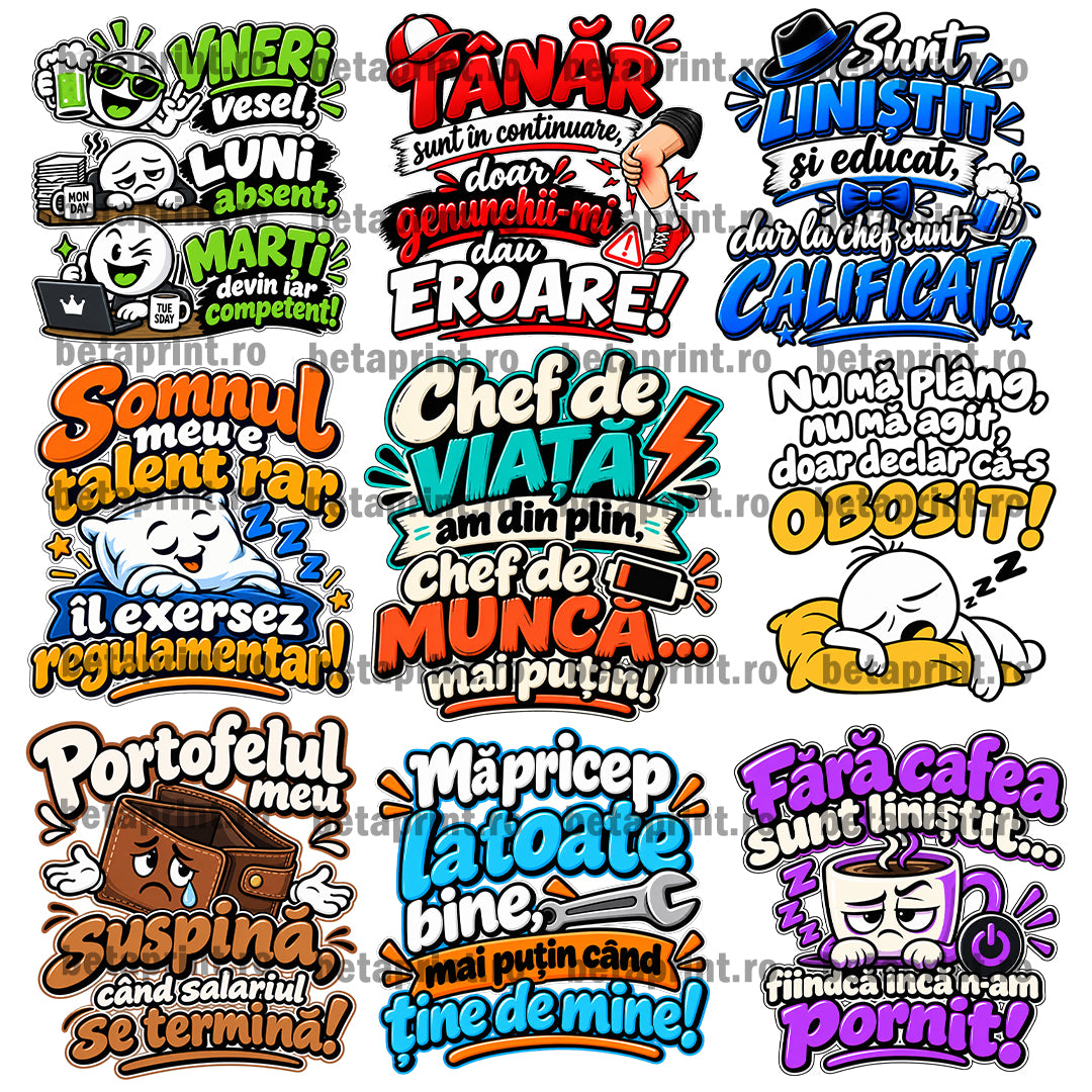 Set 300 Grafici Mesaje Amuzante cu Rimă – PNG pentru Produse Personalizate | Căni, Tricouri, Perne & Print
