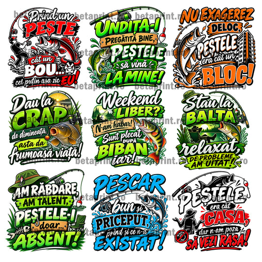 Set 60 Grafici Pescar – PNG pentru Produse Personalizate | Căni, Tricouri, Perne & Print