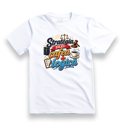 Tricou personalizat cu mesaj:"Strategia zilei cafea + logica ", bumbac 100%