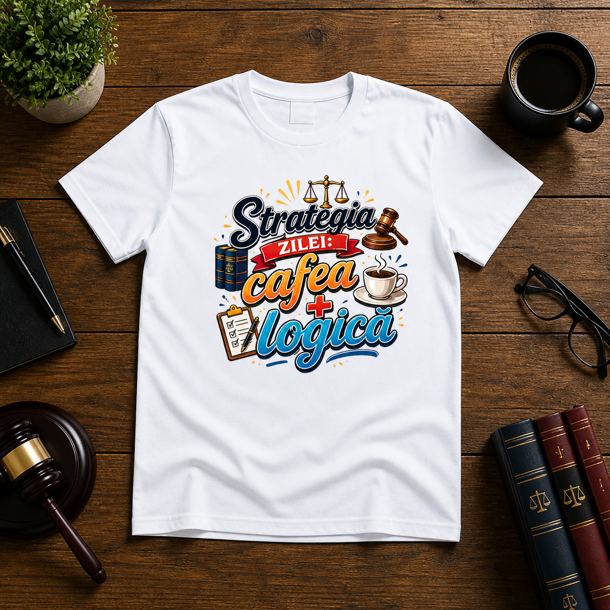 Tricou personalizat cu mesaj:"Strategia zilei cafea + logica ", bumbac 100%