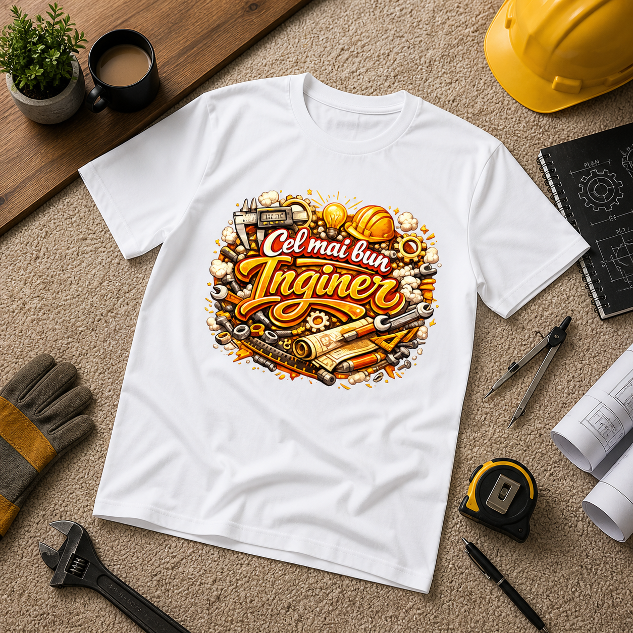Tricou personalizat cu mesaj:"Cel mai bun inginer", bumbac 100%