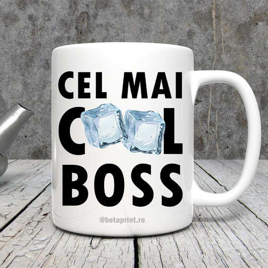 Cană cu mesaj: Cel mai cool boss, ceramică, albă
