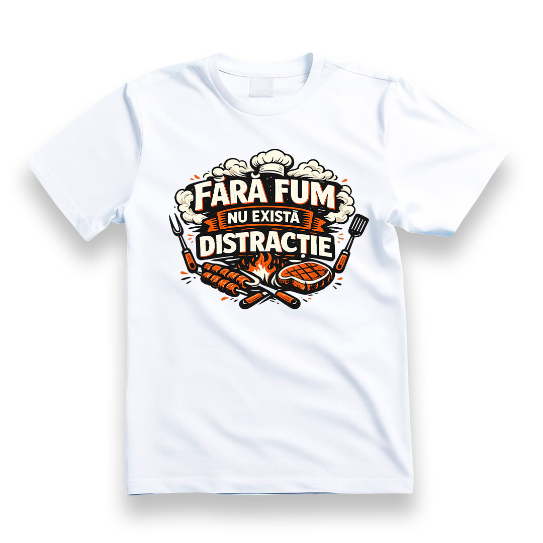 Tricou personalizat cu mesaj:"Fara fum nu exista distractie", bumbac 100%