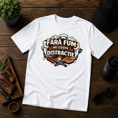 Tricou personalizat cu mesaj:"Fara fum nu exista distractie", bumbac 100%