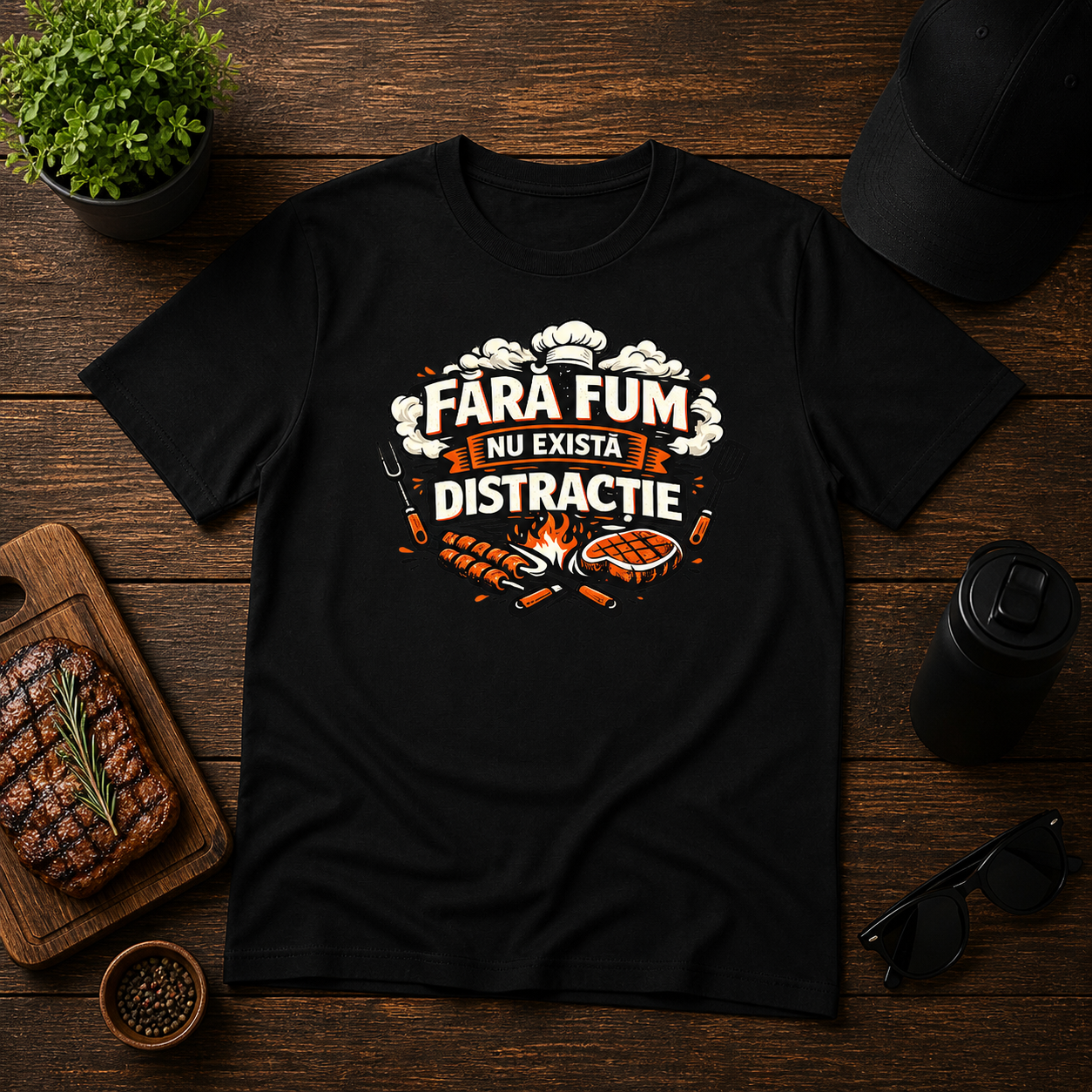 Tricou personalizat cu mesaj:"Fara fum nu exista distractie", bumbac 100%