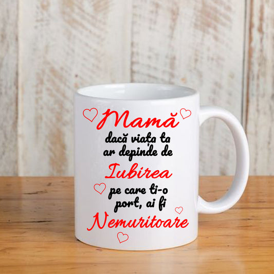 Cană cu mesaj pentru mamă, ceramică, albă