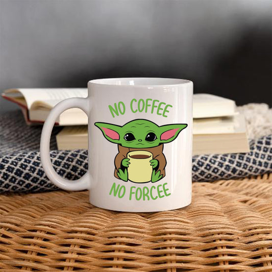 Cană cu mesaj: No coffee, no force, ceramică, albă